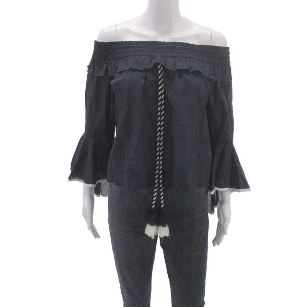 Misa Womens Off the Shoulder Bohemian Black Cotton Blouse 3/4 Sleeve Size S